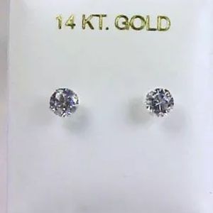 14K Pure White/Yellow Gold 4mm CZ Stud Earrings